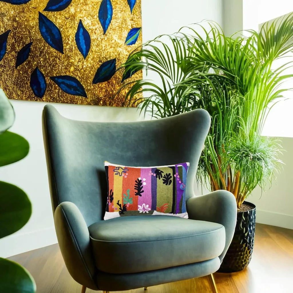 Lumbar Matisse Decorative Pillow Cover Art Nouveau Toss Pillowcase Farmhouse Chair Cushion Contemporary Pillowsham Mid-Century Couch Cushions Hand Embroidered Pillow Wool 18x18