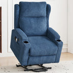 Lift Recliner Chair for Adults with Massage and Heating, Power Lift Recliner Chairs for Elderly, Corduroy Fabric Reclining Chair with USB &Type-C Port, Cup Holders, L6111 (Blue)