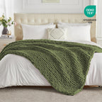 Carriediosa Chunky Knit Throw Blanket 60" X 80" Twin, 100% Hand Made Large Chenille Loop Yarn Soft Fluffy Throws for Couch Sofa Bed, Big Crochet Cozy Heavy Thick Cable Woven Blankets, Olive Green