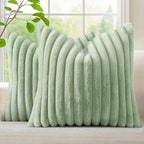 decorUhome Fall Faux Fur Throw Pillow Covers 24x24 Set of 2 Sage Green | by decorUhome