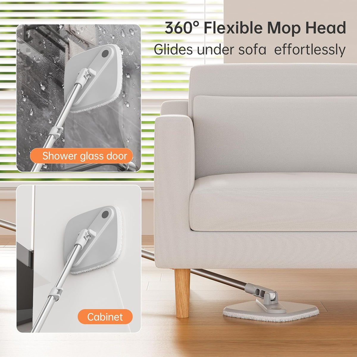 KZKR Spin Mop and Bucket Set with Self Separation Dirty and Clean Water System, Self Wringing 360° Rotating Square Mop Head for Home Floors Cleaning (1.0 Mop and Bucket Set (4 Pads))