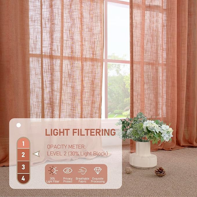 Linen Sheer Curtains 95 inch for Living Room, Soft Thick Light Filtering Boho - Image 5