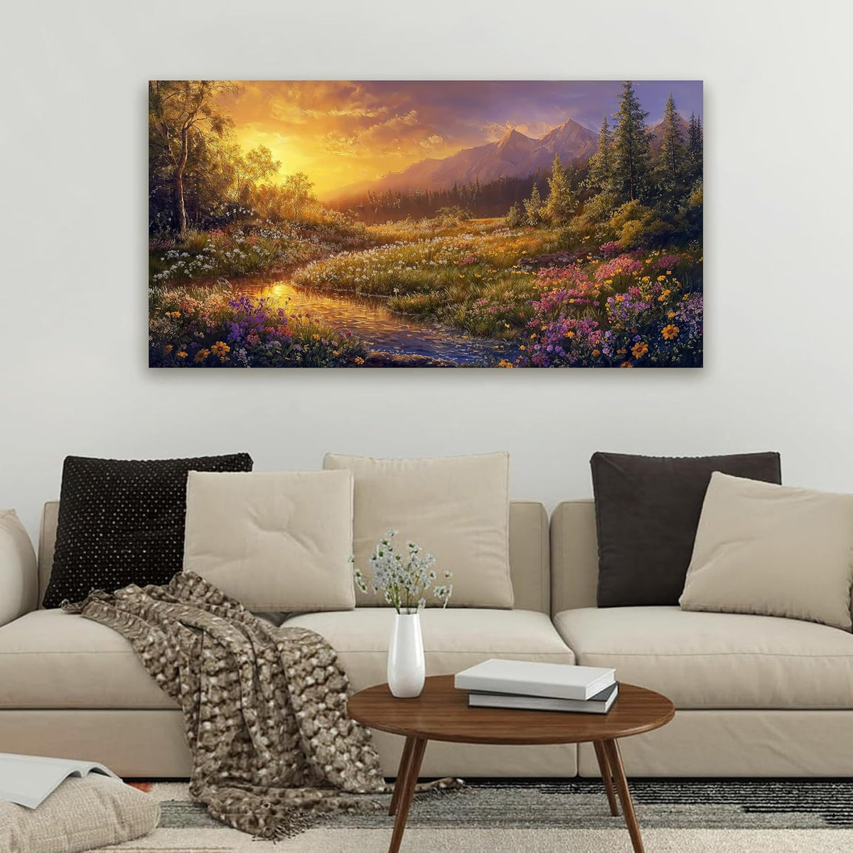 Canvas Wall Art Decor Wall Art Pictures for Living Room Artwork for Walls Vintage Landscape Art Prints Canvas Art Wall Decor Countryside River Wall Art Decorations Bedroom Home Wall Decor 20" X 40"