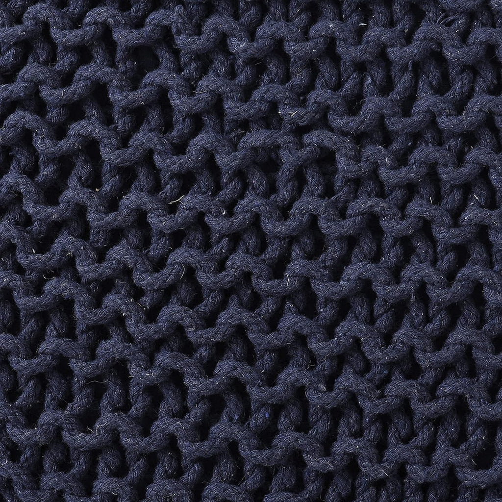 REDEARTH Square Hand Knitted Pouf - Foot Stool Ottoman Coffee Table - Cotton Cord Boho Pouffe - Poof Accent Footrest for Living Room - Bedroom - Library (16" x 16" x 16") - Navy Blue