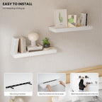 Floating Wood Shelves for Wall 16 Inches x 8”x 1.4” Shelf Floating Home Decor, Heavy Duty Shelf Hold 35 lbs, Wall Shelves for Bathroom Living Room Kitchen Bedroom Office - Set of 2 White