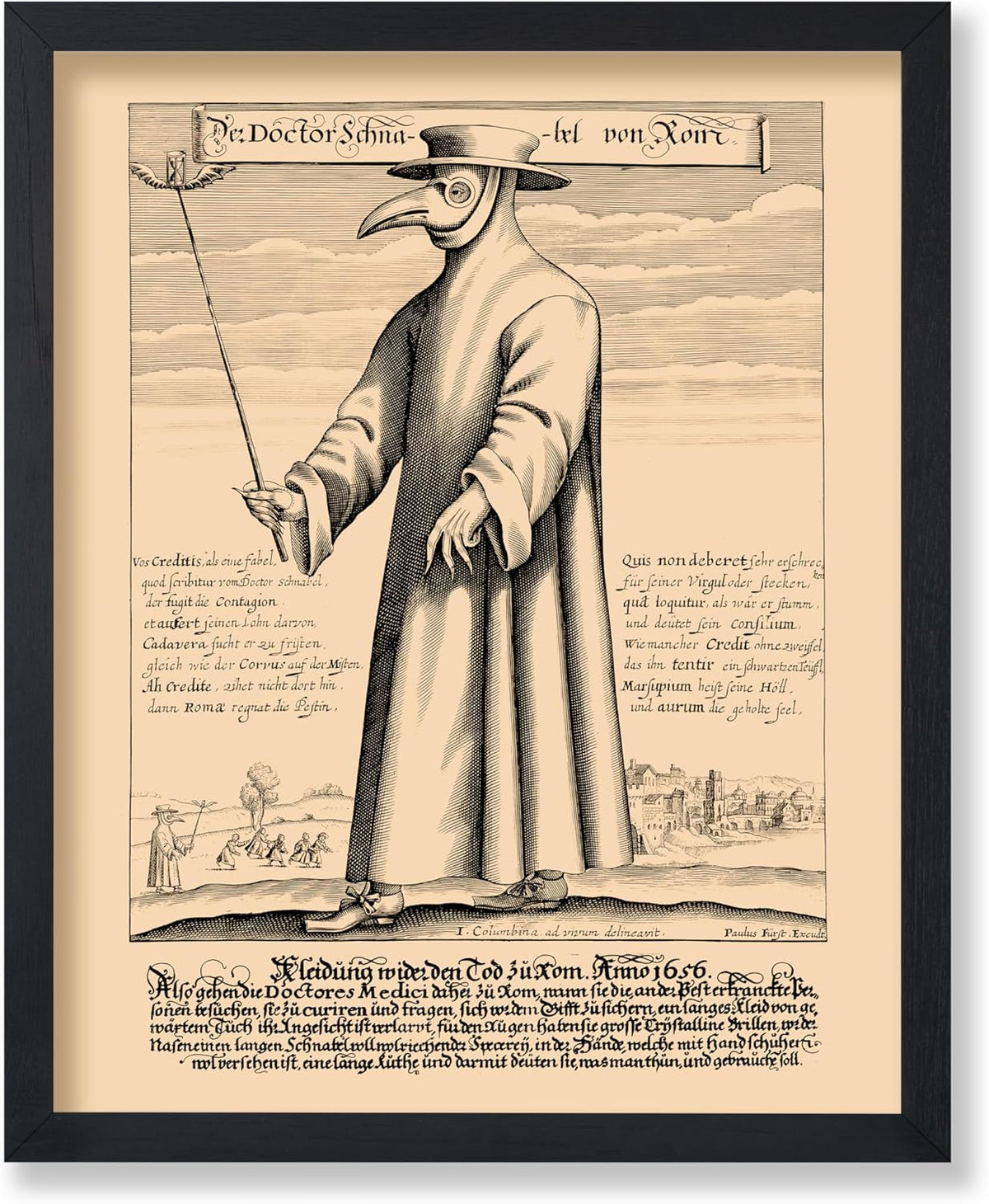 Poster Master Vintage Medieval Poster - Retro Illustration Print - Gift for Friend - Plague Doctor, Pandemic Mask, Physician, Black Death - Wall Decor for Home, Living Room, 24x32 Unframed Wall Art