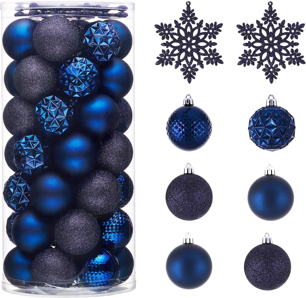 Valery Madelyn Christmas Tree Decorations Ornament Set for Fall Halloween, 50ct 2.36 Inches Navy Blue Shatterproof Christmas Ball Ornaments Hanging Xmas Holiday Party Decor
