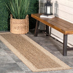 nuLOOM 2x8 Outdoor/Indoor Asha Area Rug, Light Brown, Casual Design With Striped Border, Stain Resistant, Highly Durable, For Patio, Balcony, Bedroom, Living Room, Dining Room, Bathroom