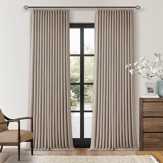 Burlywood Birch Pleated Linen Blackout Curtains 112 Inches Long | Pinch Pleat by Twodrapes