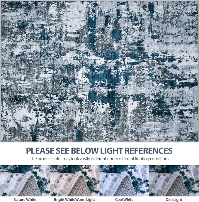 9x12 Area Rugs for Living Room Washable Bedroom Dining Room Navy Grey | Modern - Image 7