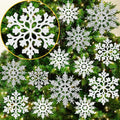 White and Silver Christmas Snowflake Ornaments- 36Pcs Plastic Glitter Hanging Snow Flakes for Christmas Tree Decorations Winter Wonderland Frozen Birthday Party Holiday Home Decor Craft Snowflakes