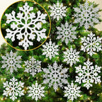 White and Silver Christmas Snowflake Ornaments- 36Pcs Plastic Glitter Hanging Snow Flakes for Christmas Tree Decorations Winter Wonderland Frozen Birthday Party Holiday Home Decor Craft Snowflakes