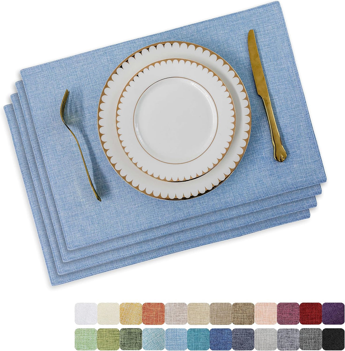Home Brilliant Blue Placemats Set of 4 Heat Resistant Farmhouse Boho Placemats Burlap Cloth Place Mat Dining Table Place Mats Kitchen Table Mats, Blue