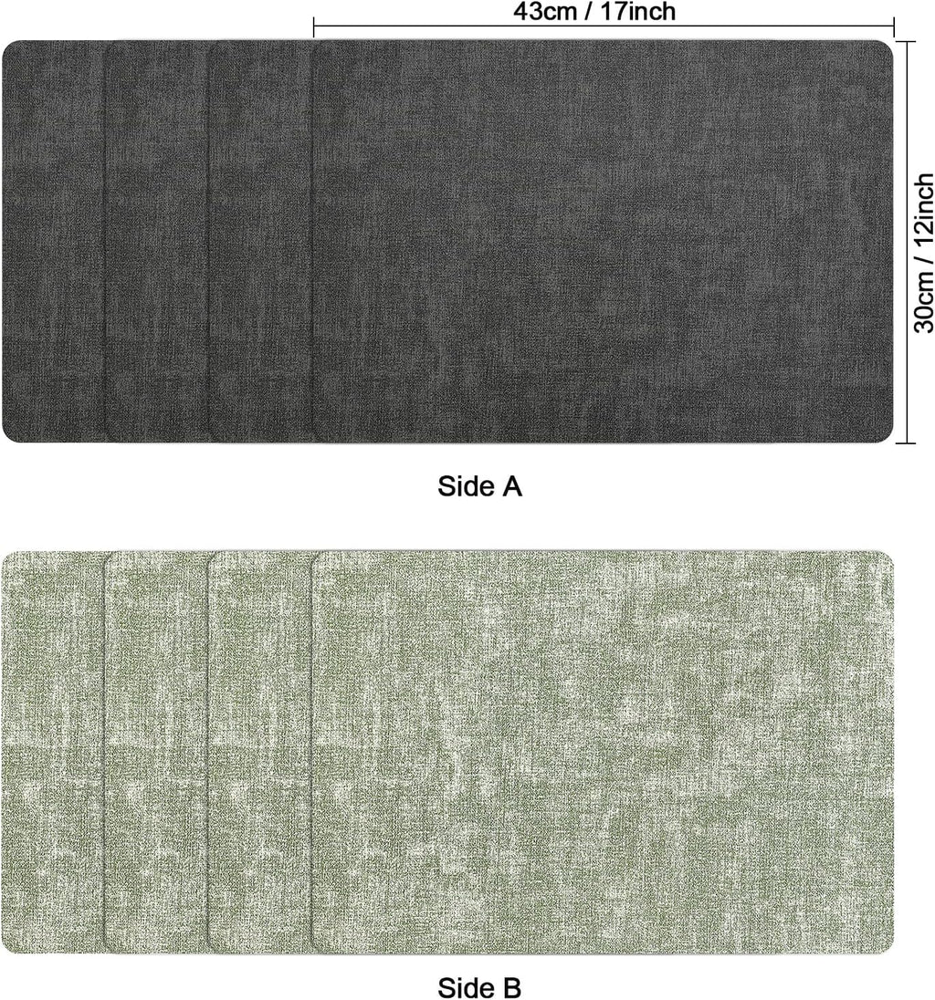 Myir JUN Dual Sided Placemats, Faux Leather Set of 6 Indoor/Outdoor Square Non-Slip Washable Table Mats (Gray Grass Green)