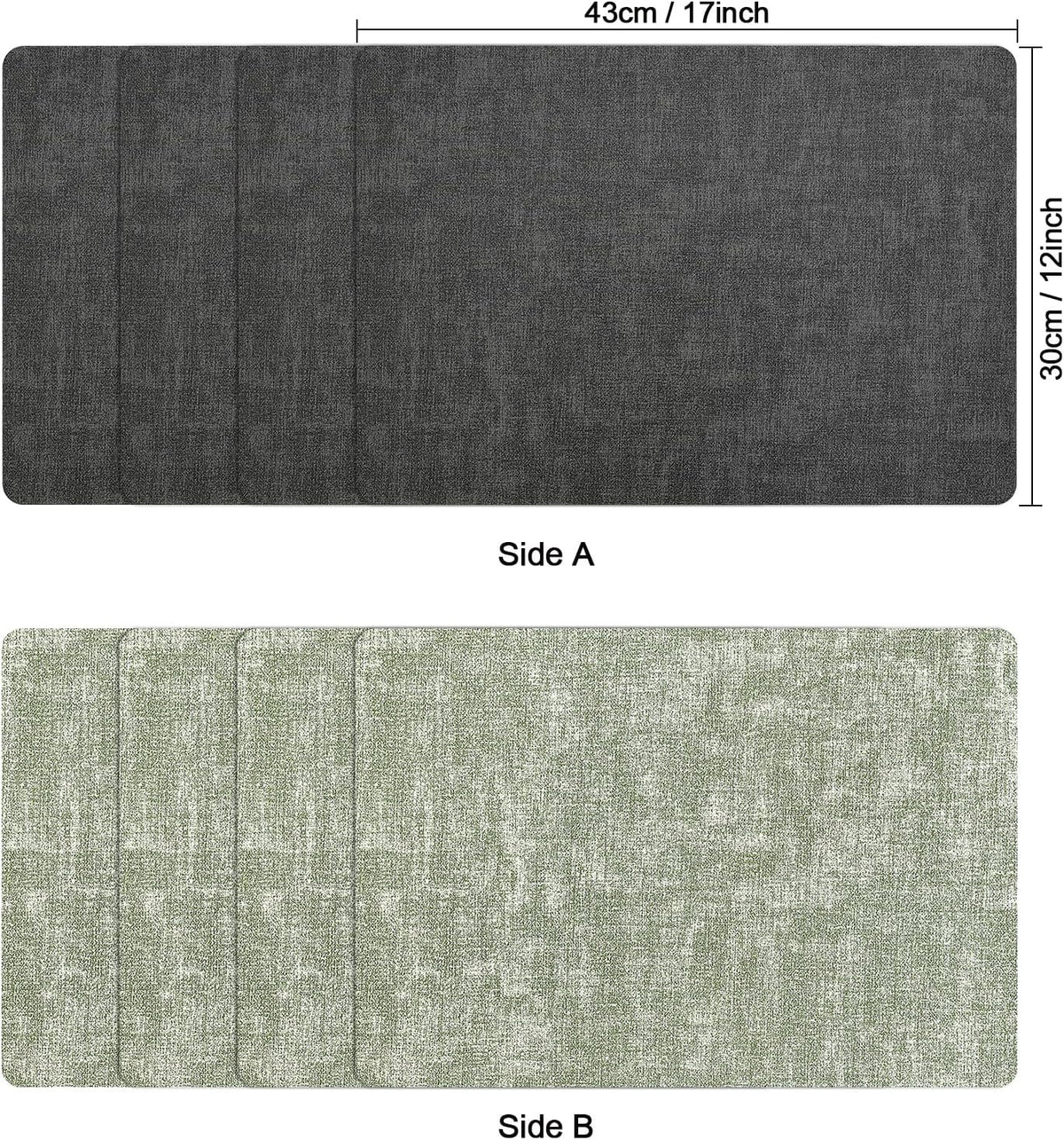 Myir JUN Dual Sided Placemats, Faux Leather Set of 6 Indoor/Outdoor Square Non-Slip Washable Table Mats (Gray Grass Green)