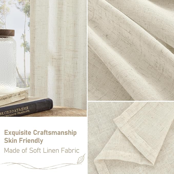 30 Inch Cafe Linen Curtains for Small Window, Cream Ivory Semi Sheer Light - Image 6