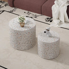 Round Nesting Coffee Table Set of 2 Modern Small Coffee Table Round End Table Small Side Table Circle Coffee Tables Circular Nested Coffee Tables for Living Room (Grey)