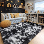 Amdrebio Black White Grey Large Furry Rug 9x12 - Image 6