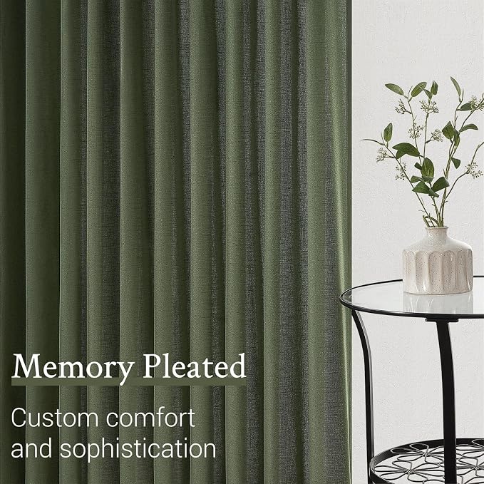 Topfinel Olive Green Linen Semi Sheer Curtains 96 Inches Long, Spring Boho - Image 5