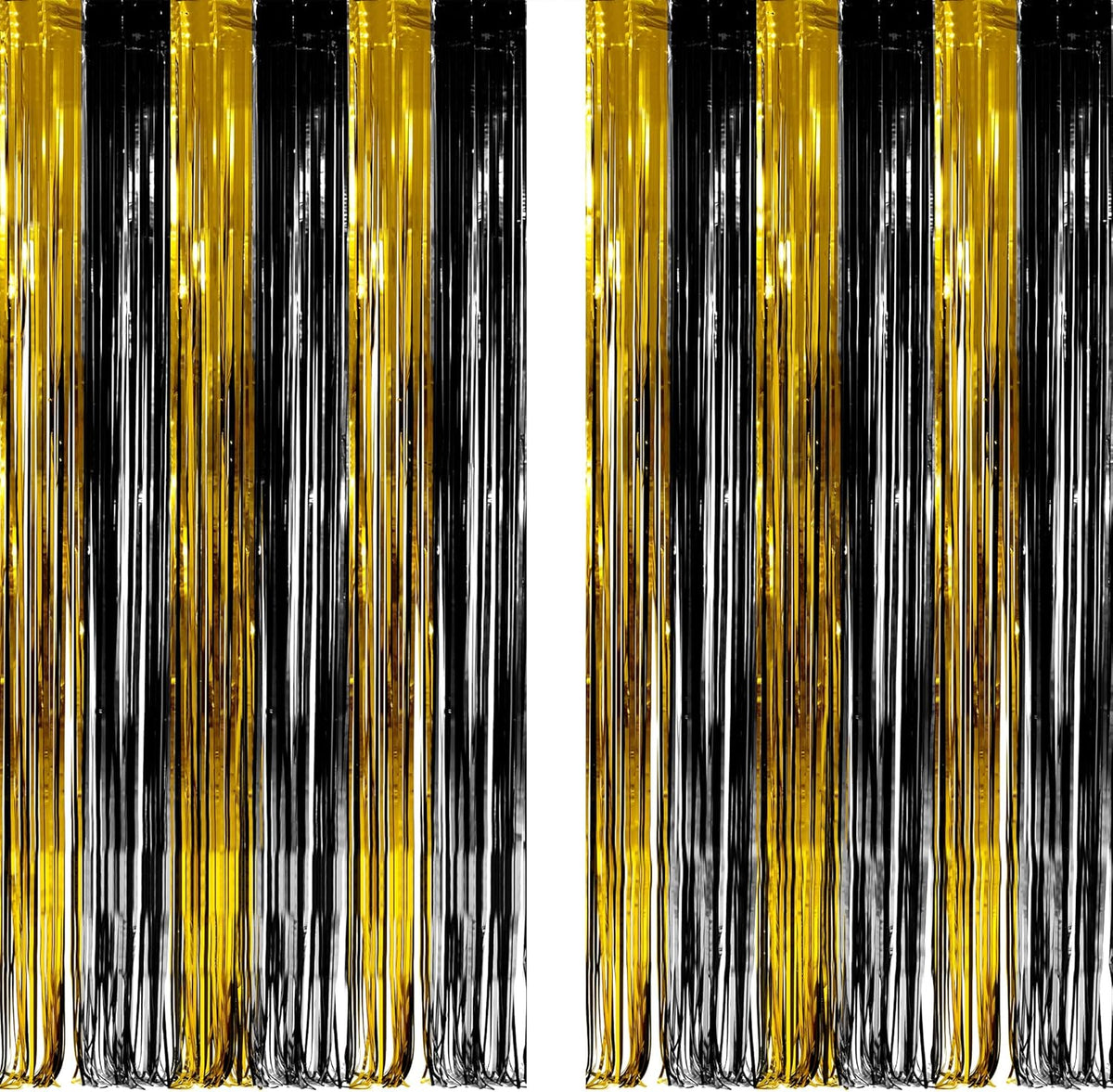 Black and Gold Party Streamers Decoration - GREATRIL Foil Fringe Backdrop for 2025 NYE/Anniversary/Farewell/Cocktail/Prom/EID/Birthdays - 3.2ft X 8.2ft - 2 Packs