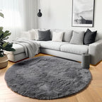Grey Round Area Rugs 6ft, Fluffy Gray Soft Bedroom Circle Rug - Image 5
