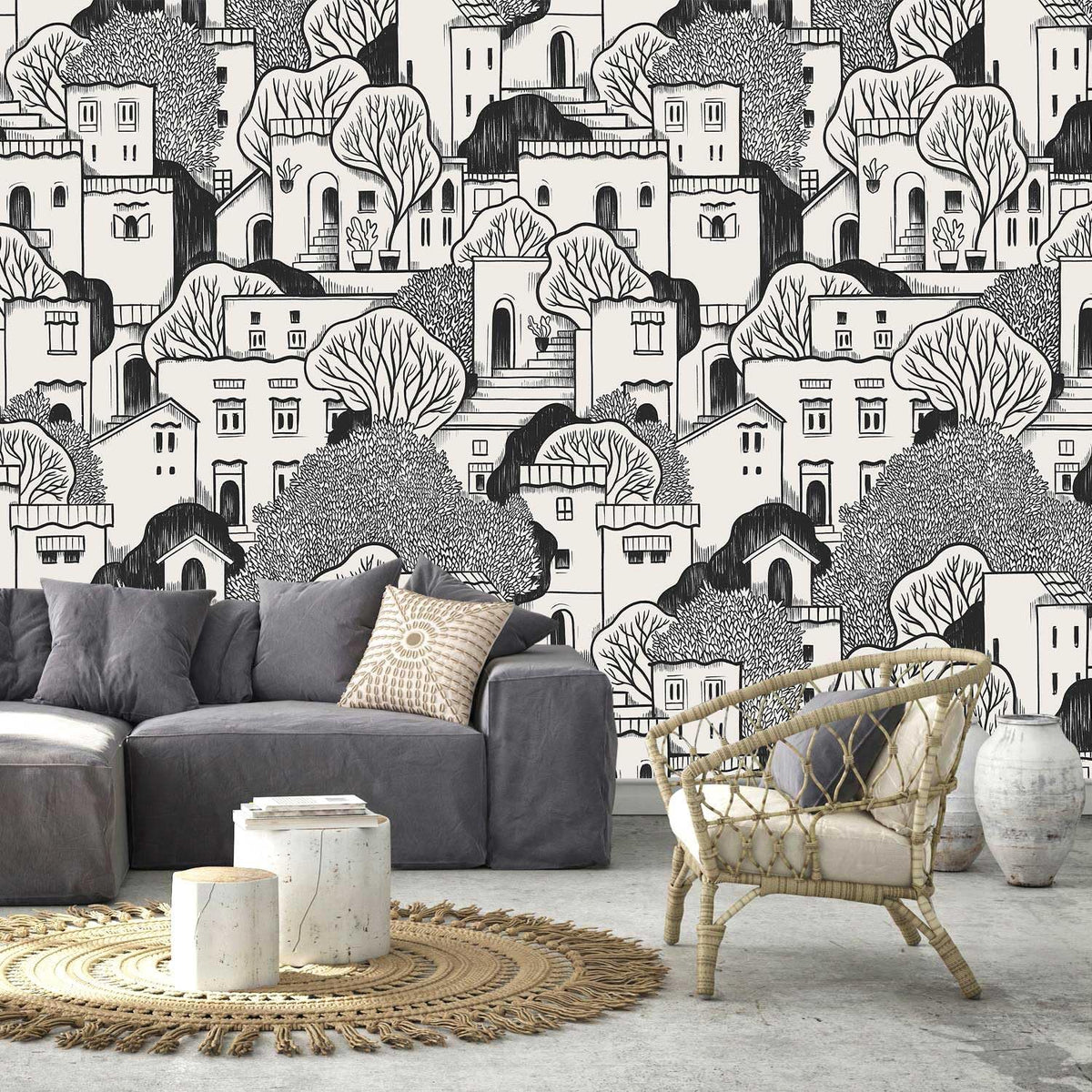AFZEVEB-Black House with Trees Nursery Wallpaper murals for Bedroom 114"x74" (Not Peel and Stick)