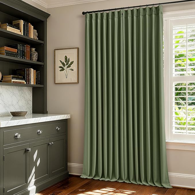 90 Inch Olive Green Linen Pinch Pleated Blackout Curtains - Image 7