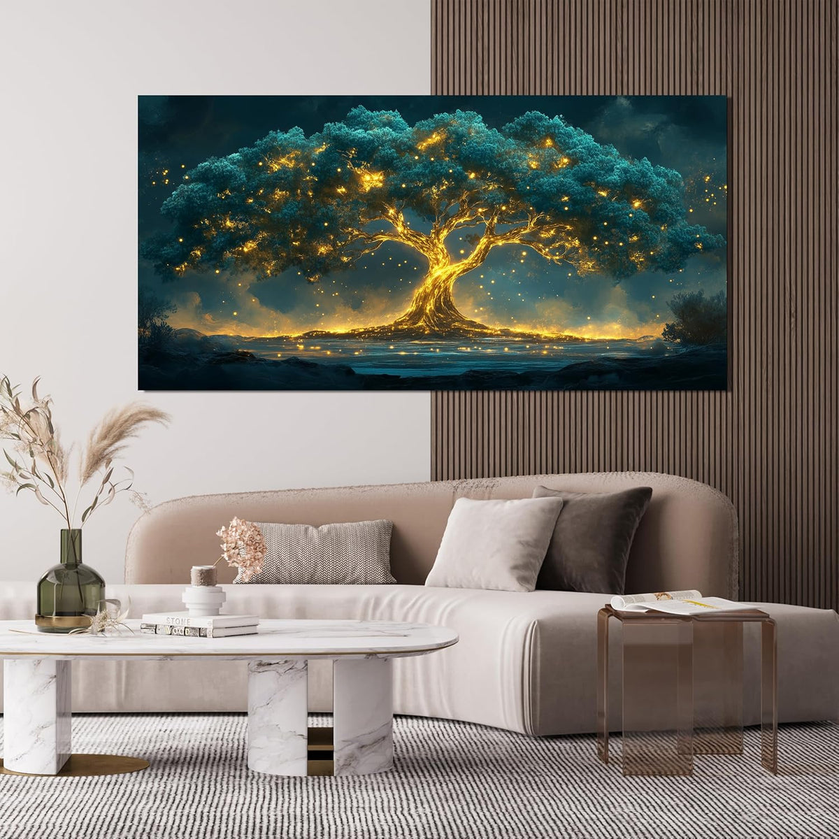 Canvas Wall Art Decor Artwork for Walls Green Wall Art Decor Tree of Life Wall Art for Living Room Wall Art Paintings Prints Gold Tree Wall Decor Art Art Work for Room Home Office Wall Decor 24" X 48"