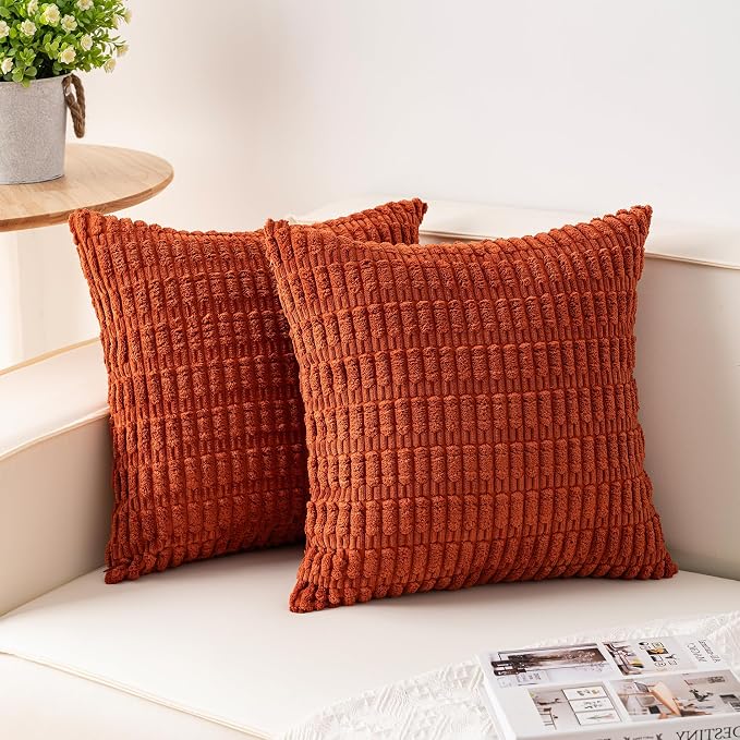 Aegero Pack of 2 Corduroy Decorative Throw Pillow Covers 20x20 Inch, Rust | by Unknown