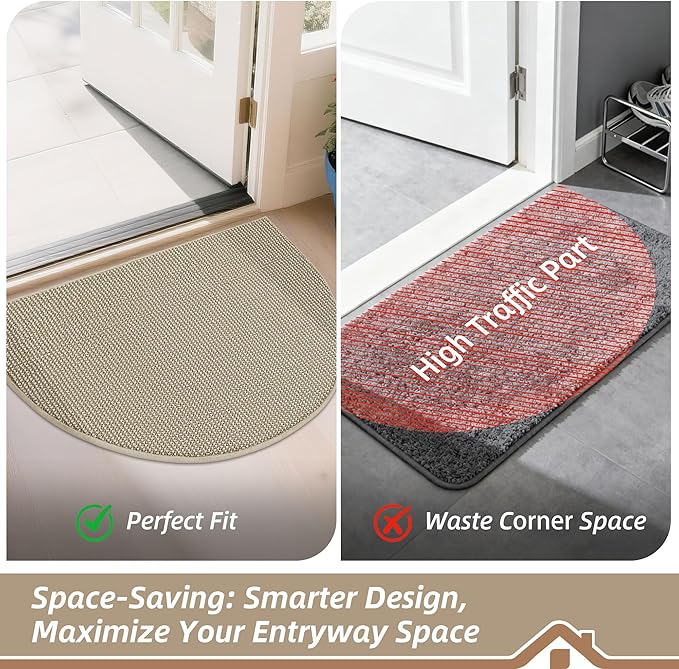 BEQHAUSE Dirt Trapper Door Mat 17" x 30" Half Circle Non Slip, Light Beige | - Image 6
