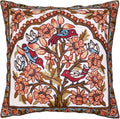 Tree of Life Pillow Cover - Gold Birds & Floral Suzani Cushions - Designer Flower Pillows - Modern Hand Embroidered Wool - Size 18x18