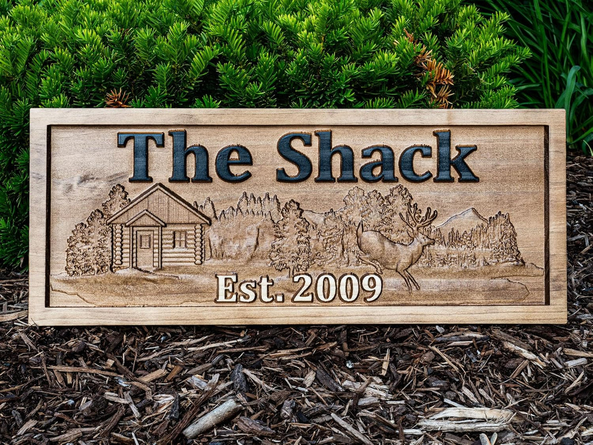 Personalized Cabin Sign | Custom Wood | Rustic Cabin Decor | Personalized Man Cave | Established Gift | Camper & Lake House Sign | Cottage Plaque | Wooden Wall Décor | Deer Home