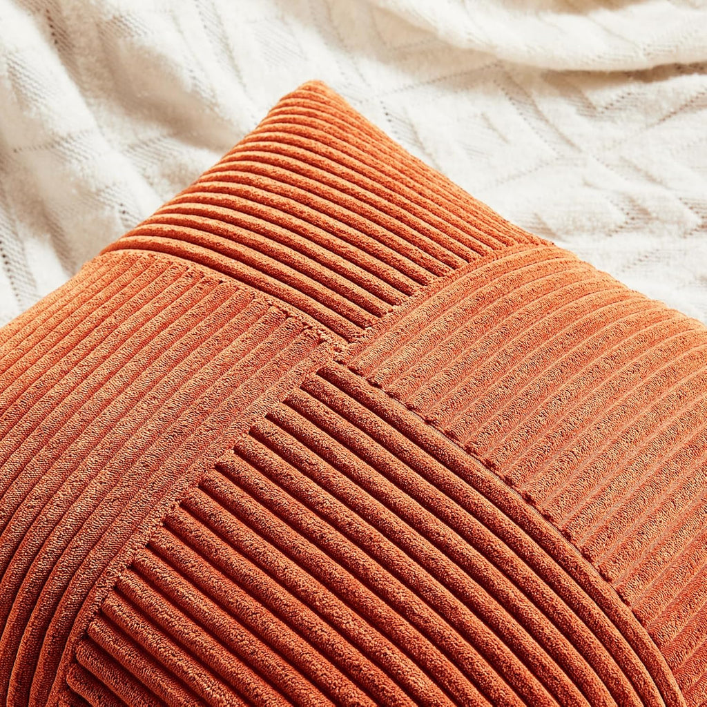 Fancy Homi Set of 2 Burnt Orange Long Lumbar Decorative Throw Pillow Covers 14x24 Inch for Living Room Couch Bed, Boho Farmhouse Fall Home Decor, Soft Corduroy Corss Textured Cushion Case 35x60 cm