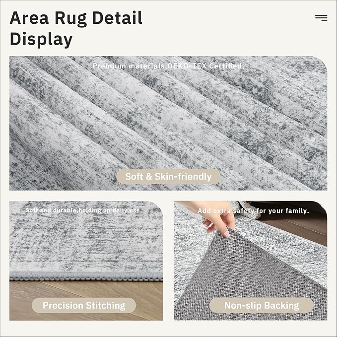 Soalmost Hallway Runner Rug 2'6" x 12' Washable Long Kitchen Rugs Grey | - Image 6