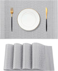 Leetaltree Lunar Grey Placemats Set of 4 - Heat Resistant Non-Slip Place mats for Dining Table, Washable Durable PVC Vinyl Woven Table Mats（Lunar Grey, 4）