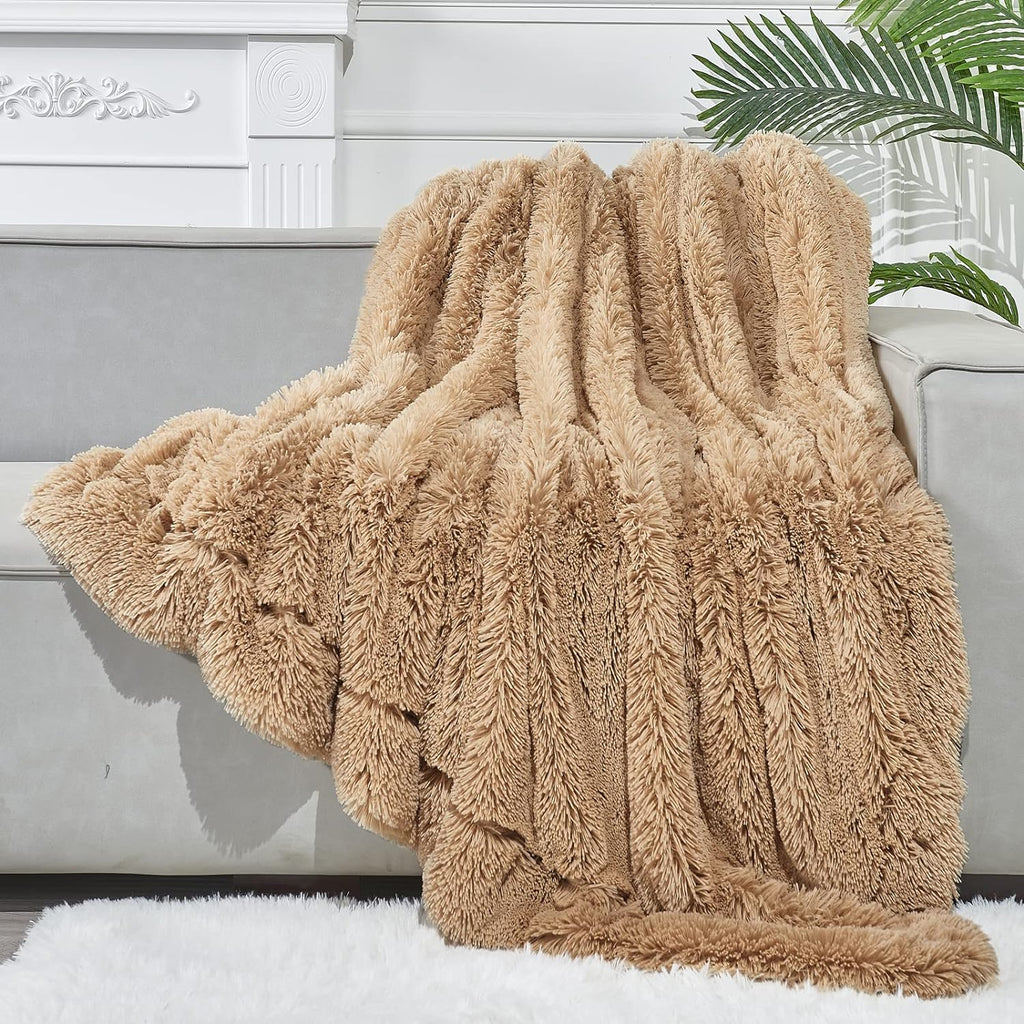 GONAAP Fuzzy Faux Fur Throw Blanket Twin Size Brown Super Soft Cozy Plush Fuzzy Shaggy Blanket for Couch Sofa Bed (Brown, Twin(60"x80"))