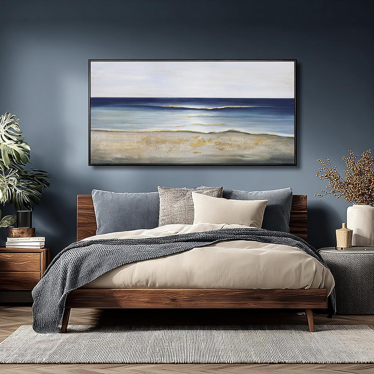 Yuaxker Ocean Wall Art Large Framed Wall Decor Blue and Gold Artwork Room Decor Aesthetic for Living Room Bedroom Dining Room Office Home Decor 30x60 Inch