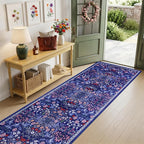 PLHXFR 3x10 Washable Runner Rug：Floral Indoor Kitchen Soft Carpet Blue | - Image 2