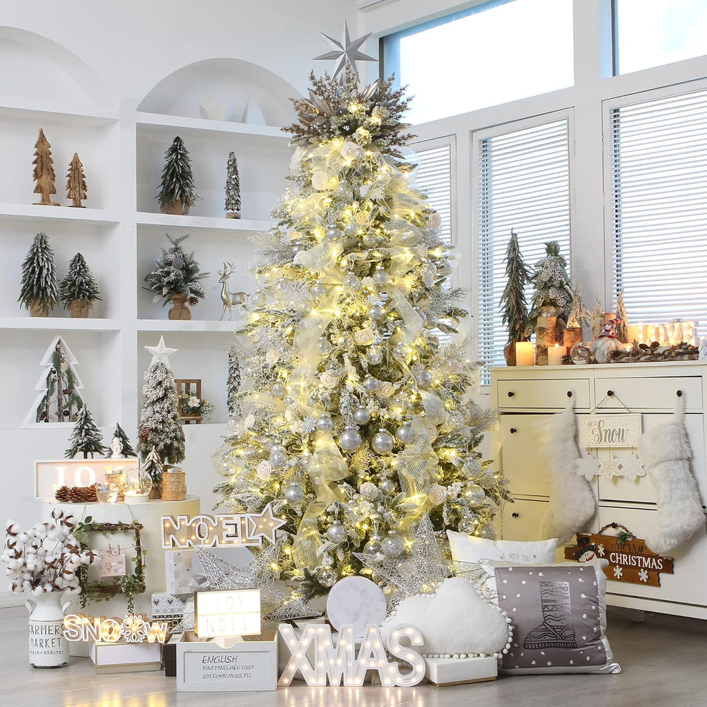 Sea Team 70mm/2.76" Shatterproof Clear Plastic Christmas Ball Ornaments Decorative Xmas Balls Baubles Set with Stuffed Delicate Decorations (24 Counts, Silver)