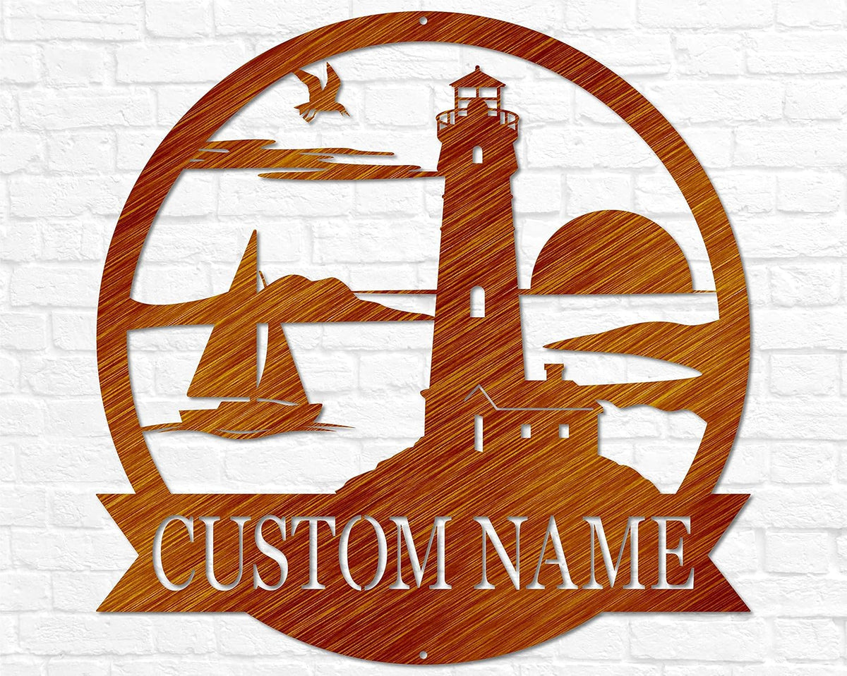 Custom Lighthouse Decor | Personalized Beach Coastal Lake House Decor | Metal Sign Wall Art Sailing Gift for Him Beach Wedding