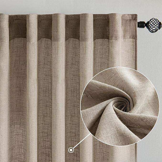 MIULEE Taupe Grey Linen Curtains 52x108 Inches Long 2 Panels - Image 2