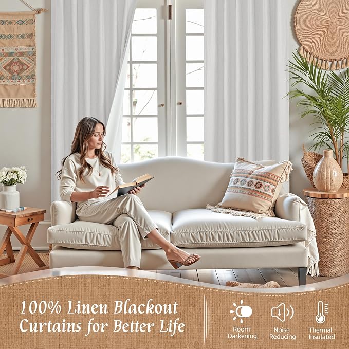 Full Blackout Linen Kitchen Window Curtains 36 Inches 2 Panels | Light Grey - Image 2