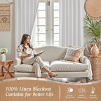 Short Window Linen Curtains 48 Inch Length 2 Panels, Light Grey | 100% Blackout - Image 2