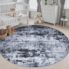 Round Area Rug Living Room: 6 ft Modern Washable Carpet Black | - Image 5