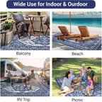 GAOMON Large Outdoor Plastic Straw Rug 10x14 Waterproof Patio Rug Reversible Foldable Portale Camping Mat with Stakes & Bag, Vintage Boho Outside Carpet for RV Garden Deck Porch, Navy