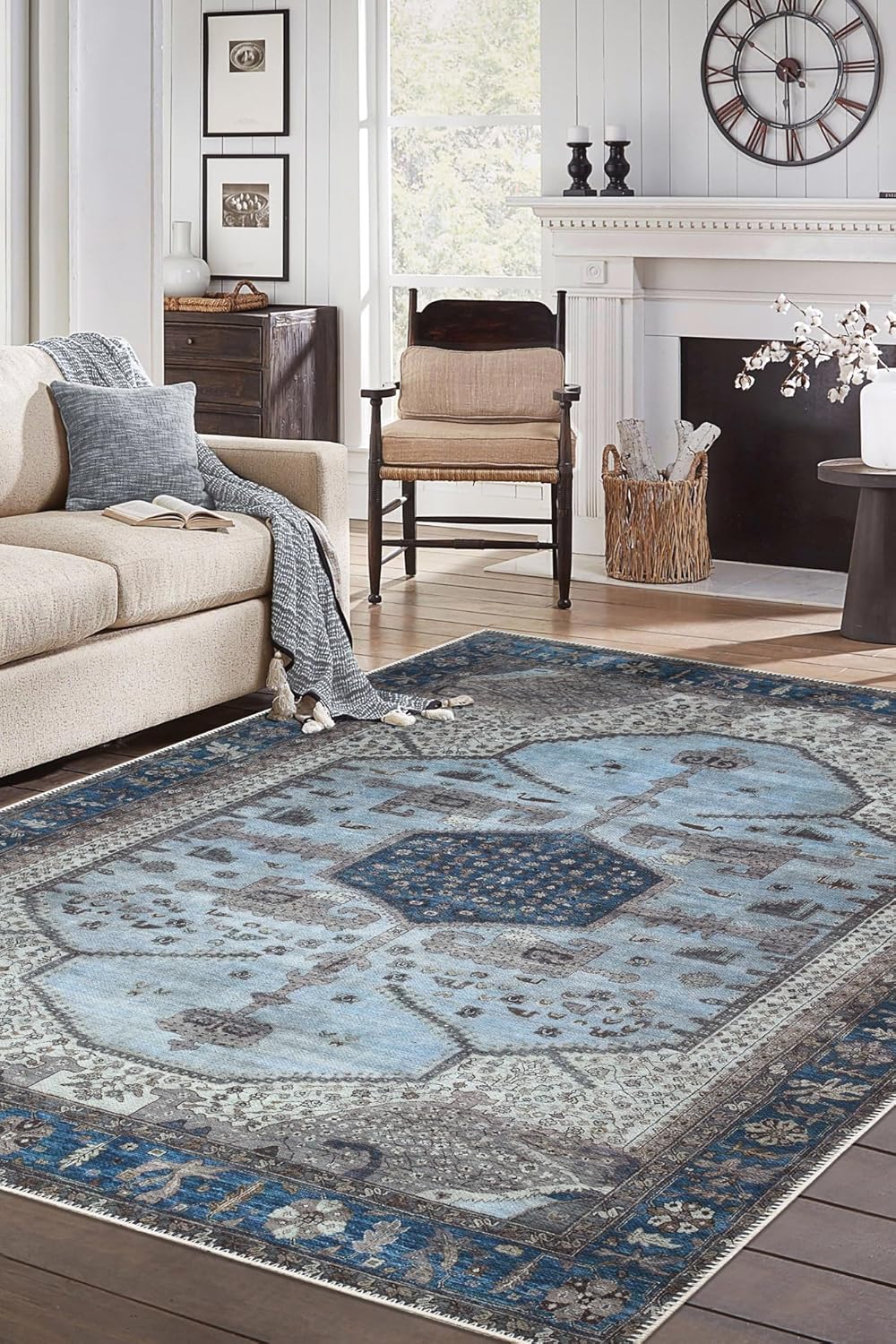 Keen Home Design 6x9 Rug - Machine Washable Area Rug with Non-Slip Backing, Ideal for Living Room, Dining Room, Bedroom - Vintage, Easy Clean, Durable, Low Pile Rug - (6' x 9')