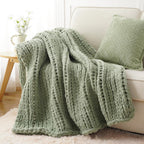 Battilo Chunky Knit Throw Blanket, Soft and Thick Chenille Throw Blanket, 50"x60" Handmade Cable Knit Crochet Blanket, Large Rope Knot Throw Blankets for Couch Sofa Bed Home Decor, Light Green