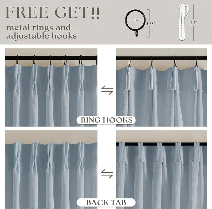 Dusty Blue Pleated Linen Curtains 96 Inches Long - Image 5