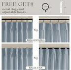 Dusty Blue Linen Pinch Pleated Curtains 108 Inches Long 2 Panels | Semi Sheer - Image 5