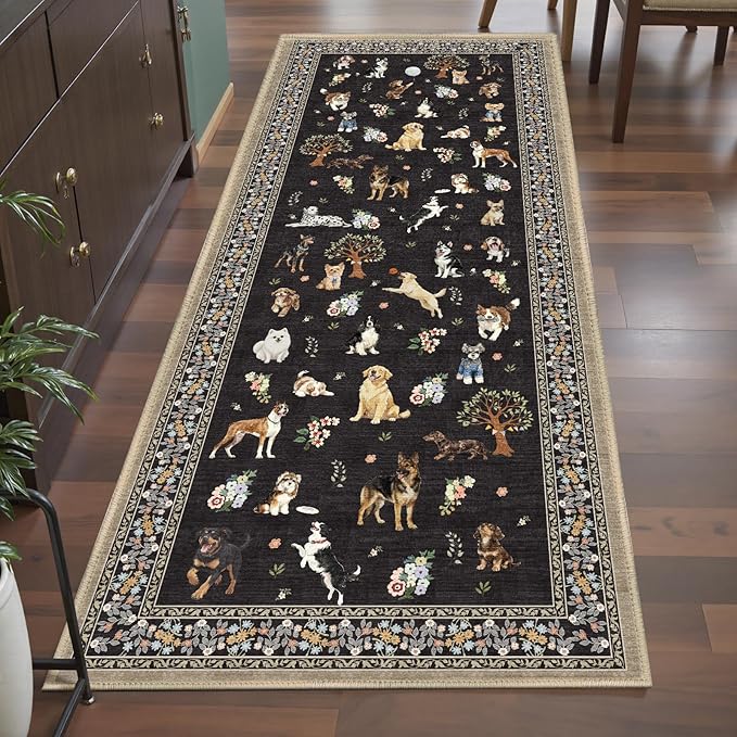 Black Floral Hallway Runner Rug 2x6 by WelcometoBabovid